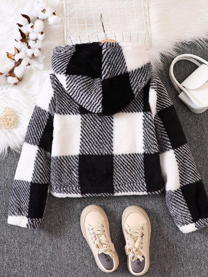 Children's Cozy Plaid Hooded Fleece Jacket
