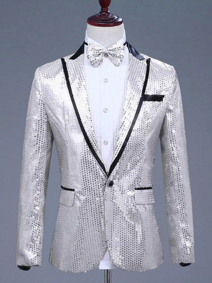 Men's Full Size Sequin One Button Long Sleeve Blazer Plus Size