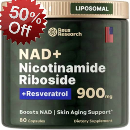 Reus Research NR900-NAD+Supplement for Skin Aging Support, Energy, and Focus - 80 Count - Vitamin Healthcare Fitness  NMN Supplement Alternative - Liposomal NAD w/Resveratrol - High Purity NAD Supplement for Anti-Aging, Energy, Focus
