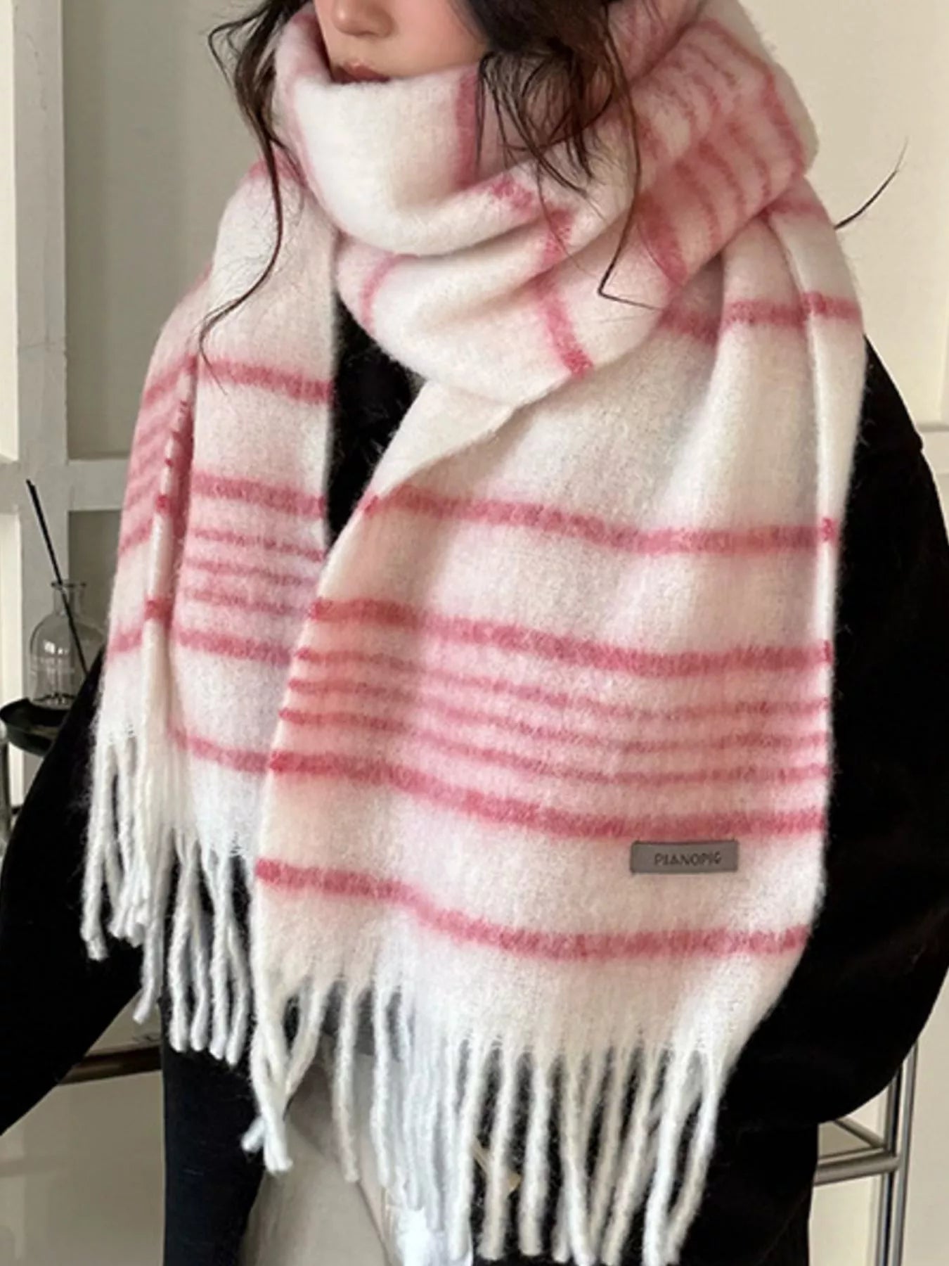 Cozy Striped Fringe Hem Scarf