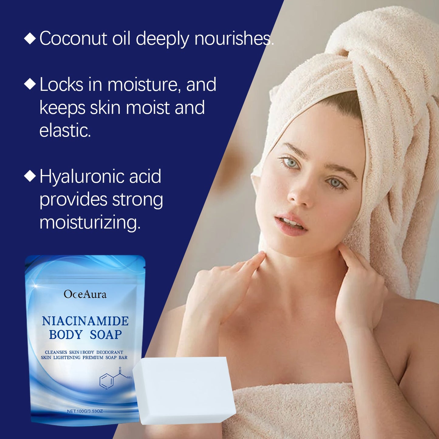 OceAura Niacinamide Soap Gently Cleans And Moisturizes Skin, Brightening, Silky, And Refreshing Body Soap