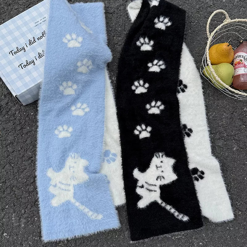 Cute Cat Paw Print Plush Scarf