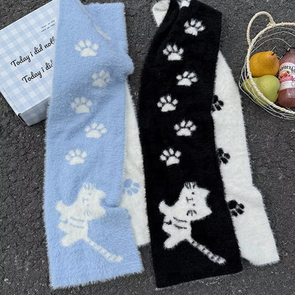 Cute Cat Paw Print Plush Scarf