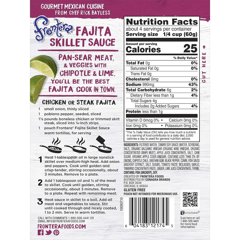 Frontera Classic Fajita Skillet Sauce with Chipotle & Lime, Gluten-Free, 8 oz, Case of 6