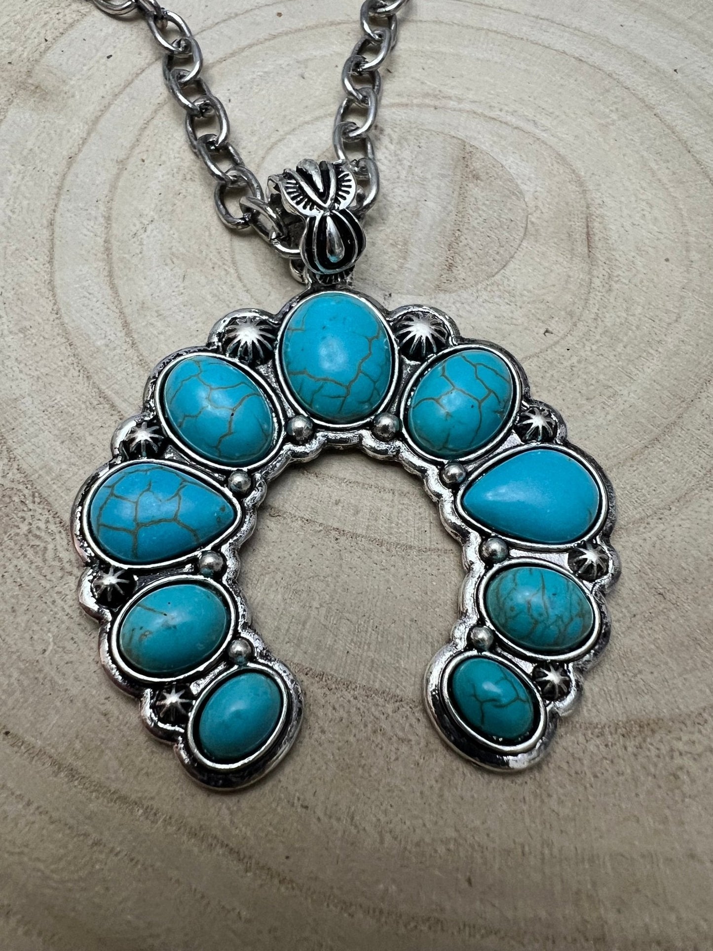 Faux Squash Blossom Pendant Necklace & Earring Set - 20 inch necklace