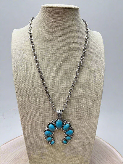 Faux Squash Blossom Pendant Necklace & Earring Set - 20 inch necklace