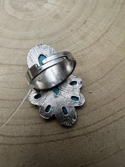 Faux Turquoise Cluster Statement Size Cuff Ring - Adjustable Sizing