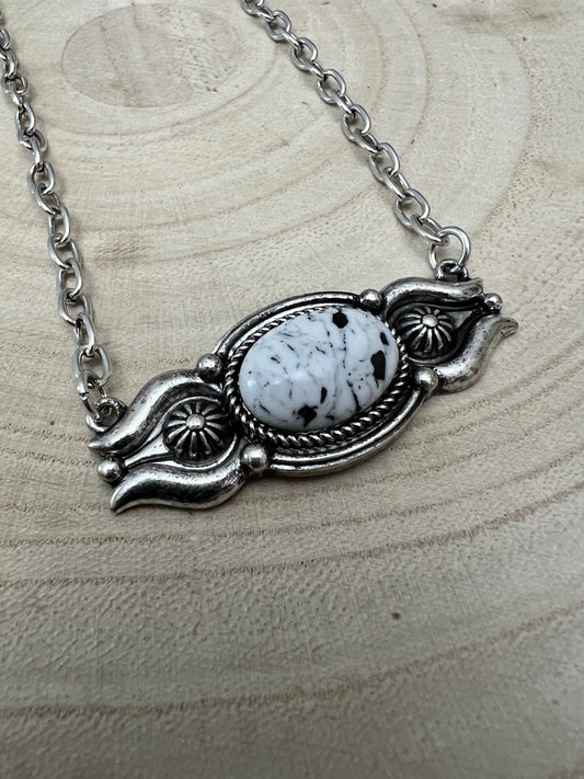 Faux White Buffalo Bar Necklace - 18 inch + 3