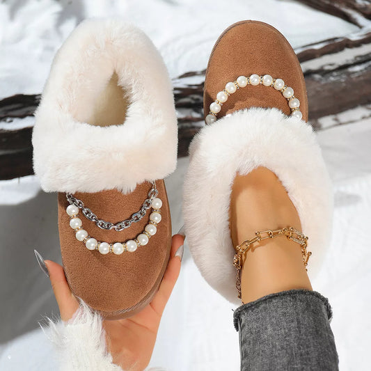 Pearl Embellished Luxury Fur Lined Winter Boots