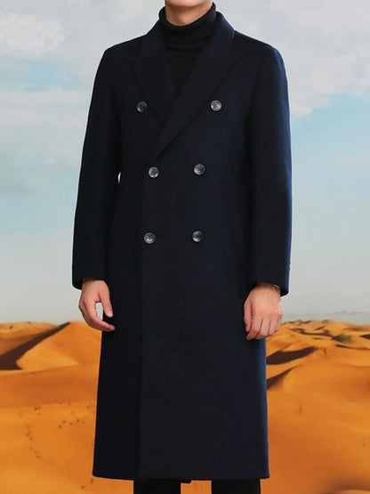 Men's Plus Size Double-Breasted Long Wool Coat