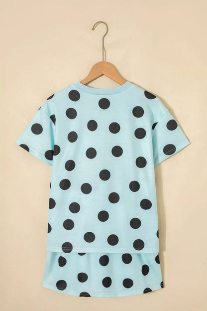 Polka Dot Short Sleeve Top Casual Skort 2pcs Outfit