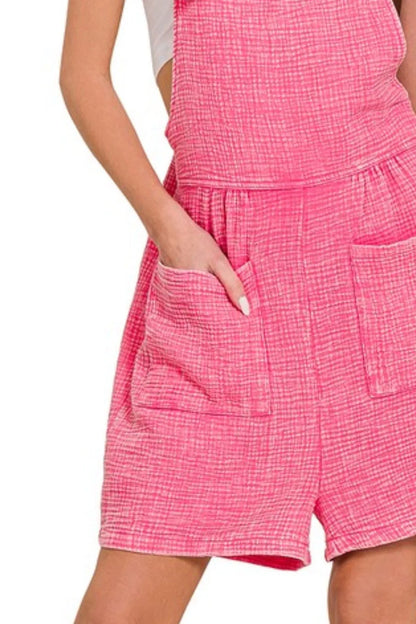 Zenana Woven Double Gauze Acid Washed Romper