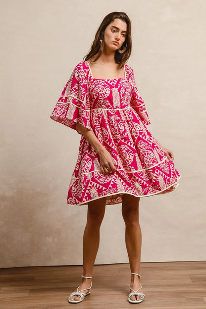 BiBi Aztec Woven Printed Contrast Binding Dress