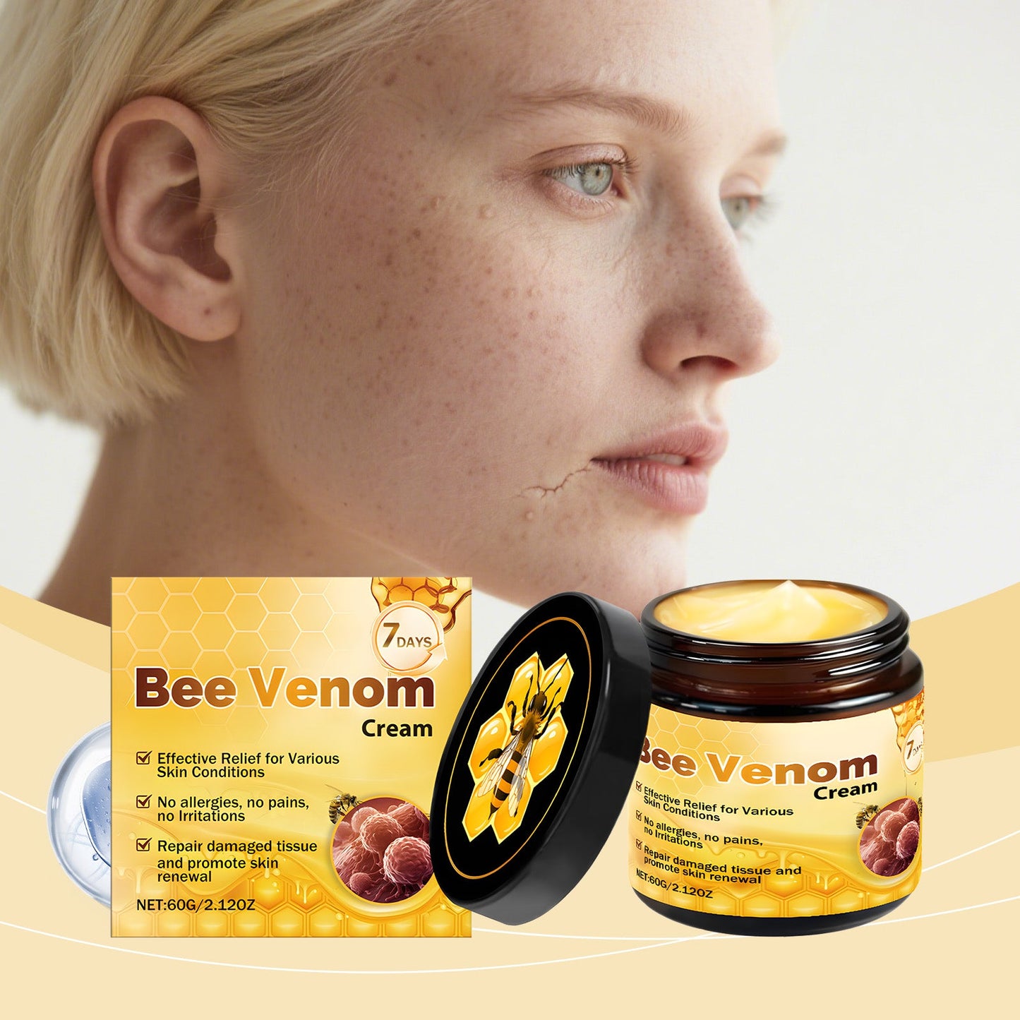 AMZ Bee Venom Skin Care Cream Is Gentle, Moisturizing, Hydrating, Smooth And Delicate. It Is Suitable For Daily External Application And Skin Care
