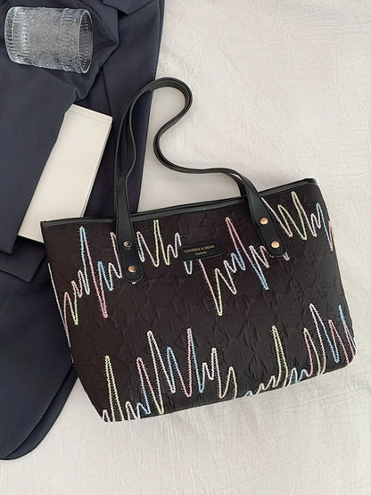 Contrast PU Leather Tote Bag