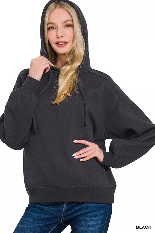 Zenana Drawstring Relaxed Fit Fleece Hoodie