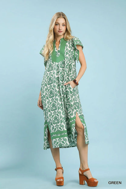 Umgee Abstract Two Tone Print Midi Dress