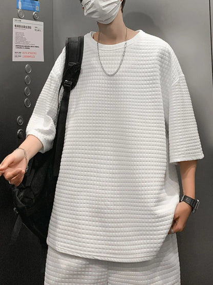 Men's Textured Short Sleeve T-Shirt and Shorts Set