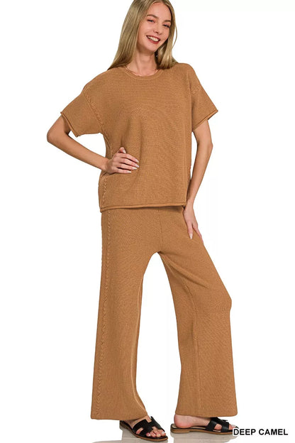 Zenana Viscose Round Neck Top & Pants Set