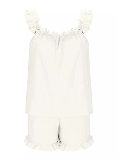Ruffle Trim Sleeveless Top and Shorts Set
