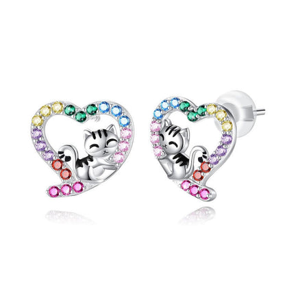 925 Sterling Silver Zircon Heart Stud Earrings