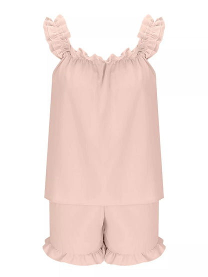 Ruffle Trim Sleeveless Top and Shorts Set