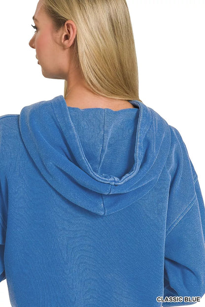Zenana Fleece Pigment Dye Half Zip Kangaroo Pocket Hoodie