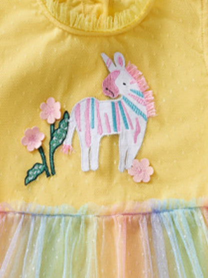 Children's Unicorn Applique Rainbow Tulle Dress