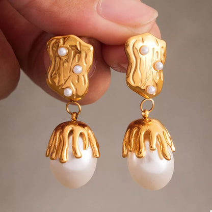18K Gold-Plated Synthetic Pearl Drop Earrings