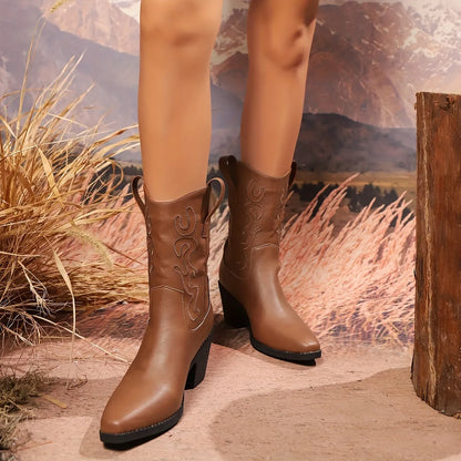 Point Toe Block Heels Boots