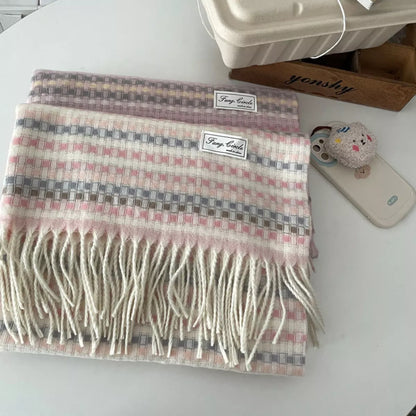 Plaid Fringe Warm Scarf