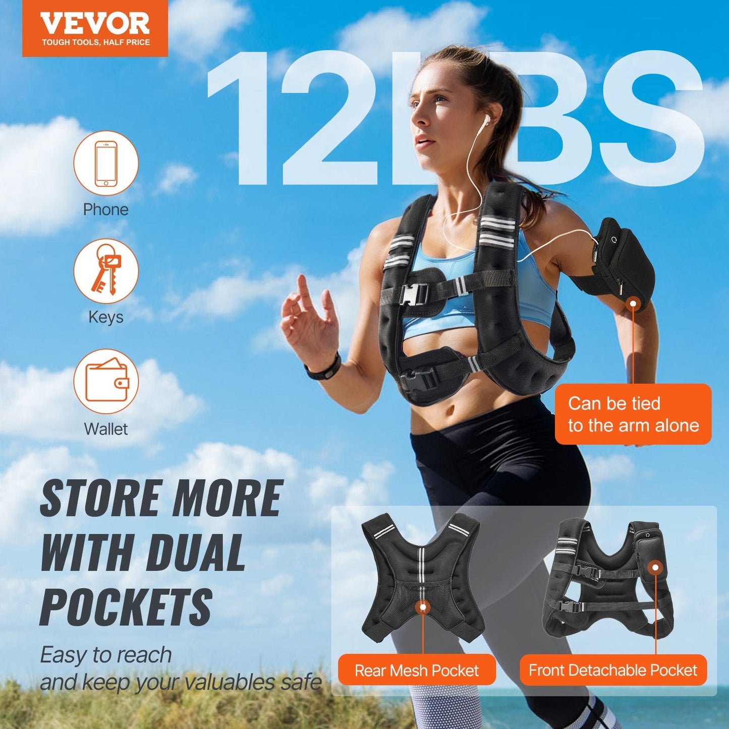 Weighted Vest, 12 Lbs Weight Vest With Reflective Stripe, Adjustable Buckle Body Weight Vest For Men Women, Workout Equipment For Strength Training, Running, Jogging, Fitness, And Weight Loss
