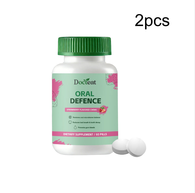 Docteat Oral Defence Oral Health Support Chewable Tablets, Strawberry Flavor, 62 Pills Dietary Supplement