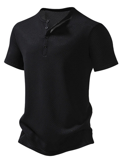 Men's Textured Henley Button Detail T-Shirt
