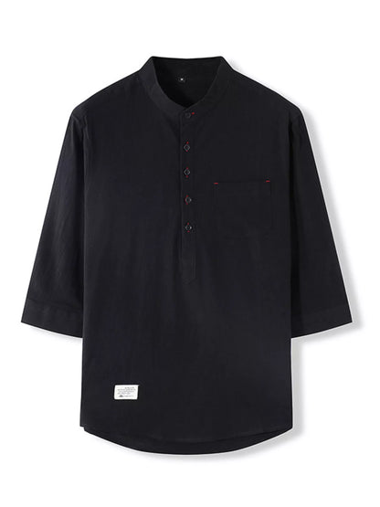 Men's Full Size Casual Mandarin Collar 3/4 Sleeve Shirt Plus Size