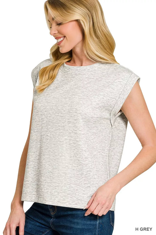 Zenana Scuba Round Neck Cap Sleeve Top
