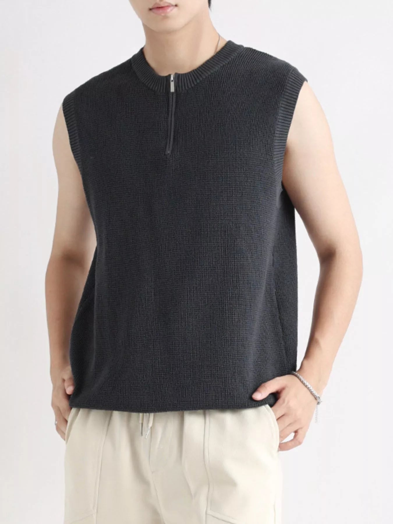 Men's Plus Size Knitted Zip-Up Tank