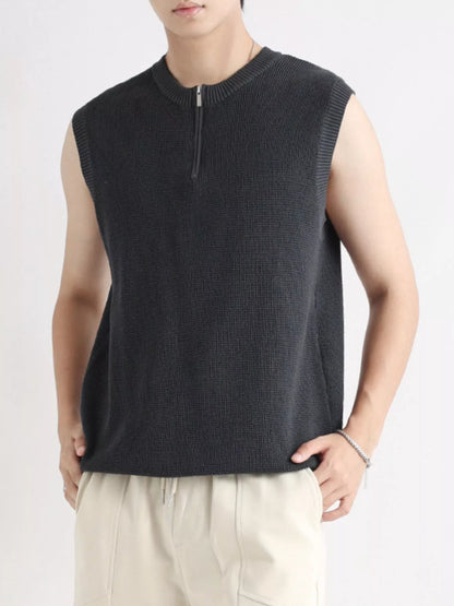 Men's Plus Size Knitted Zip-Up Tank