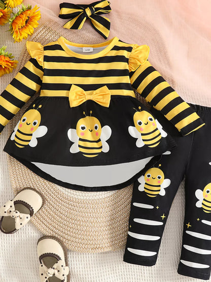 Children's Ladybug Print Ruffle Trim Top and Pants Set