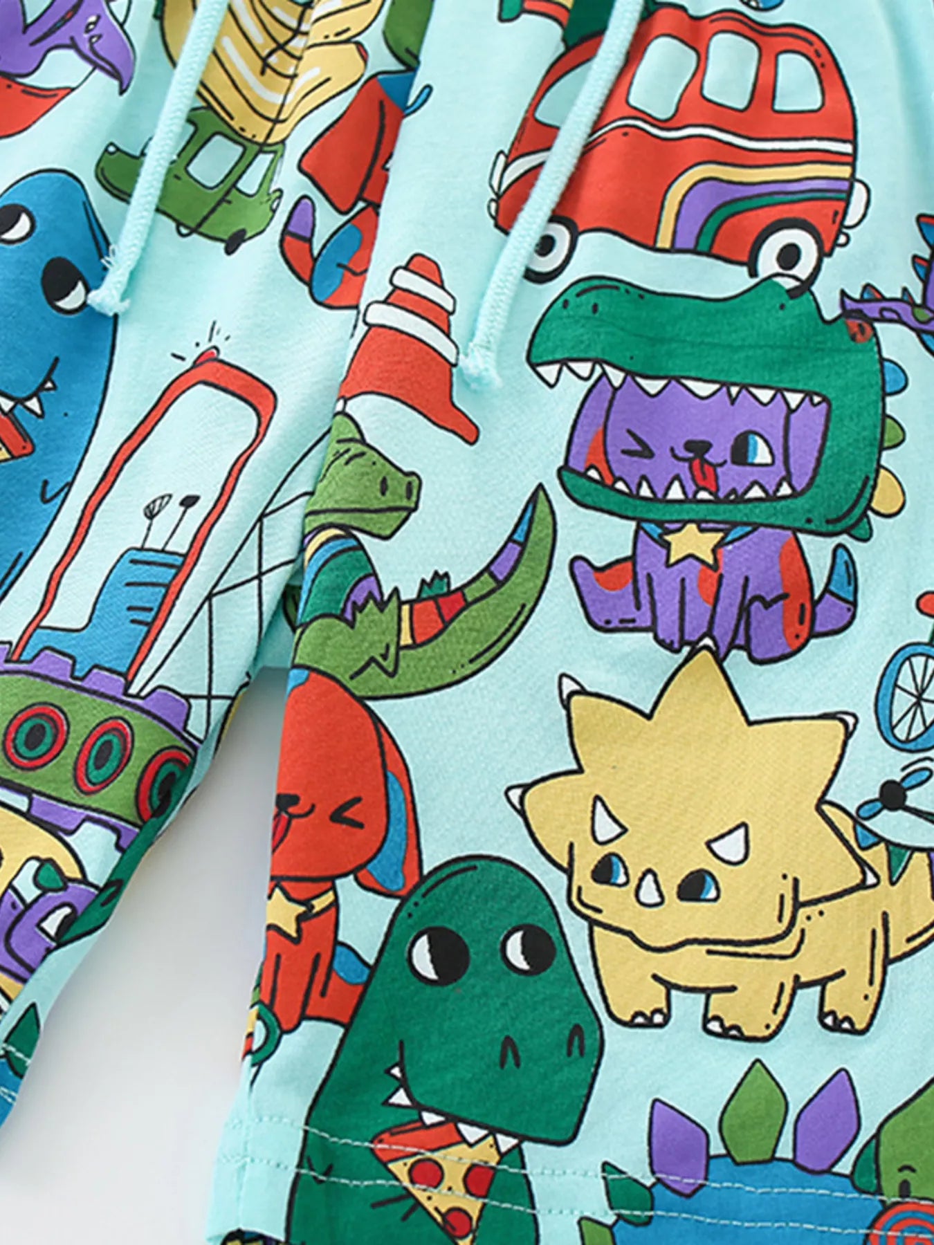 Children's Cartoon Dinosaur Round Neck Top and Shorts Set