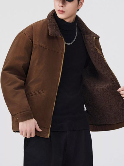 Men's Plus Size Sherpa Collar Zip Up Jacket