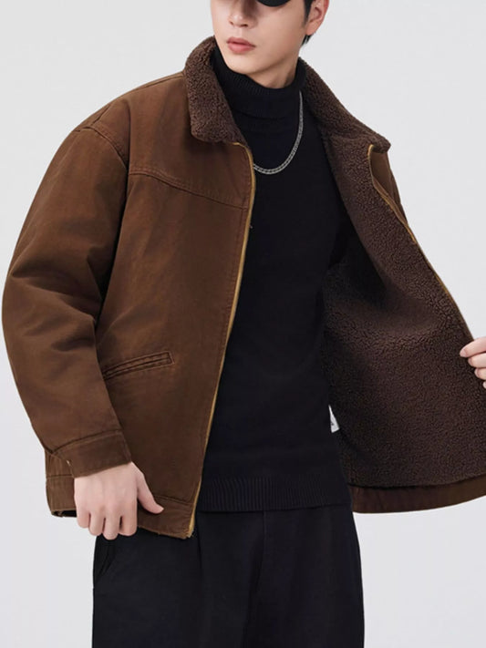 Men's Plus Size Sherpa Collar Zip Up Jacket