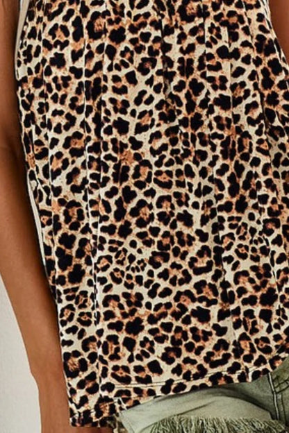 BiBi Leopard Printed Jersey Knit Gathering Cami Top