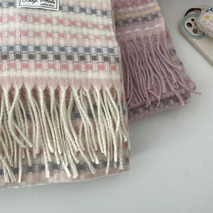 Plaid Fringe Warm Scarf