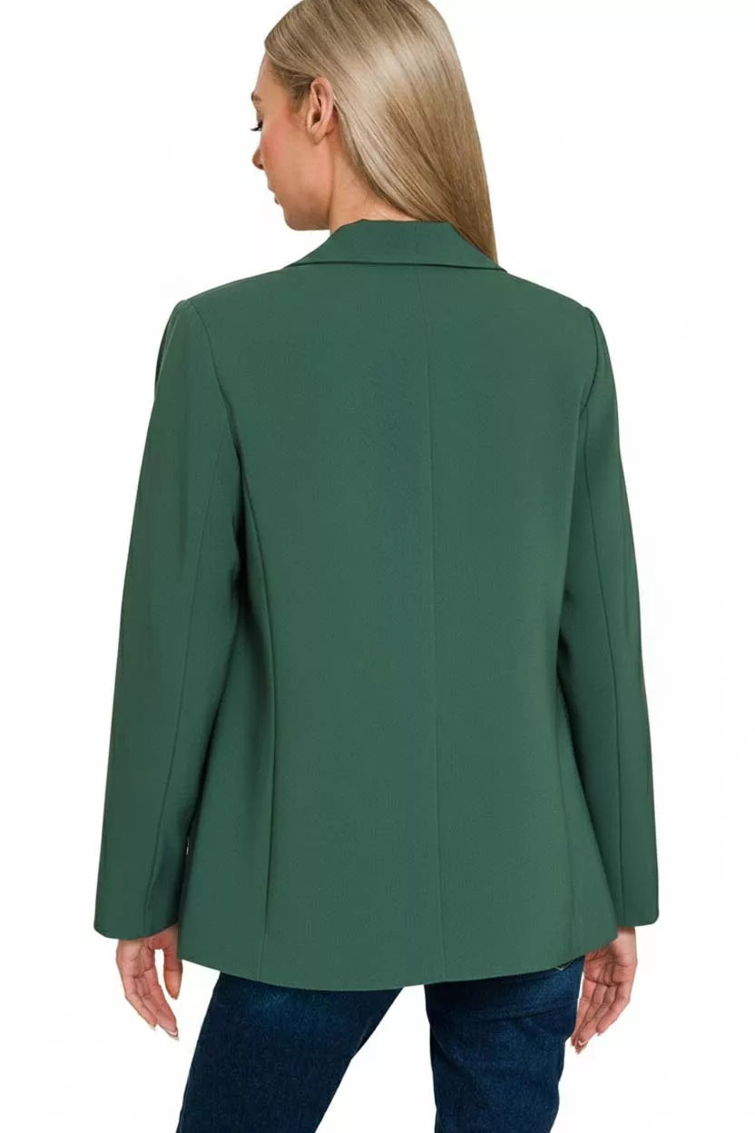 Zenana Woven Long Sleeve Blazer With Lining
