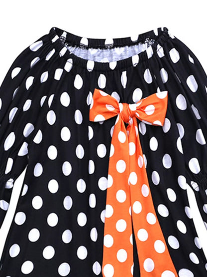 Children's Halloween Ghost Polka Dot Dress with Bow