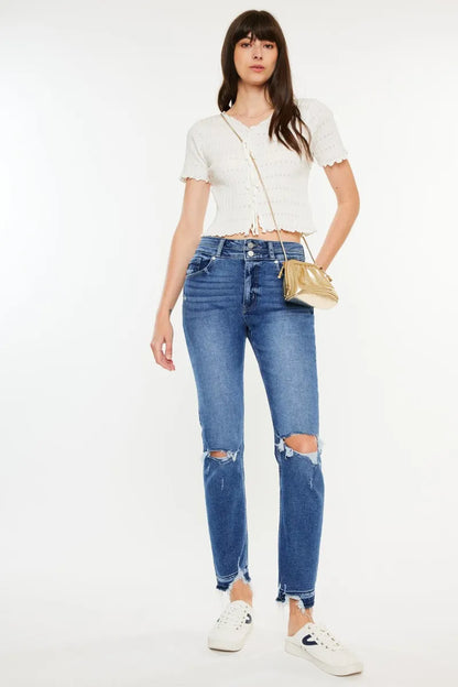 Kancan High Rise Distressed Slim Straight Jeans