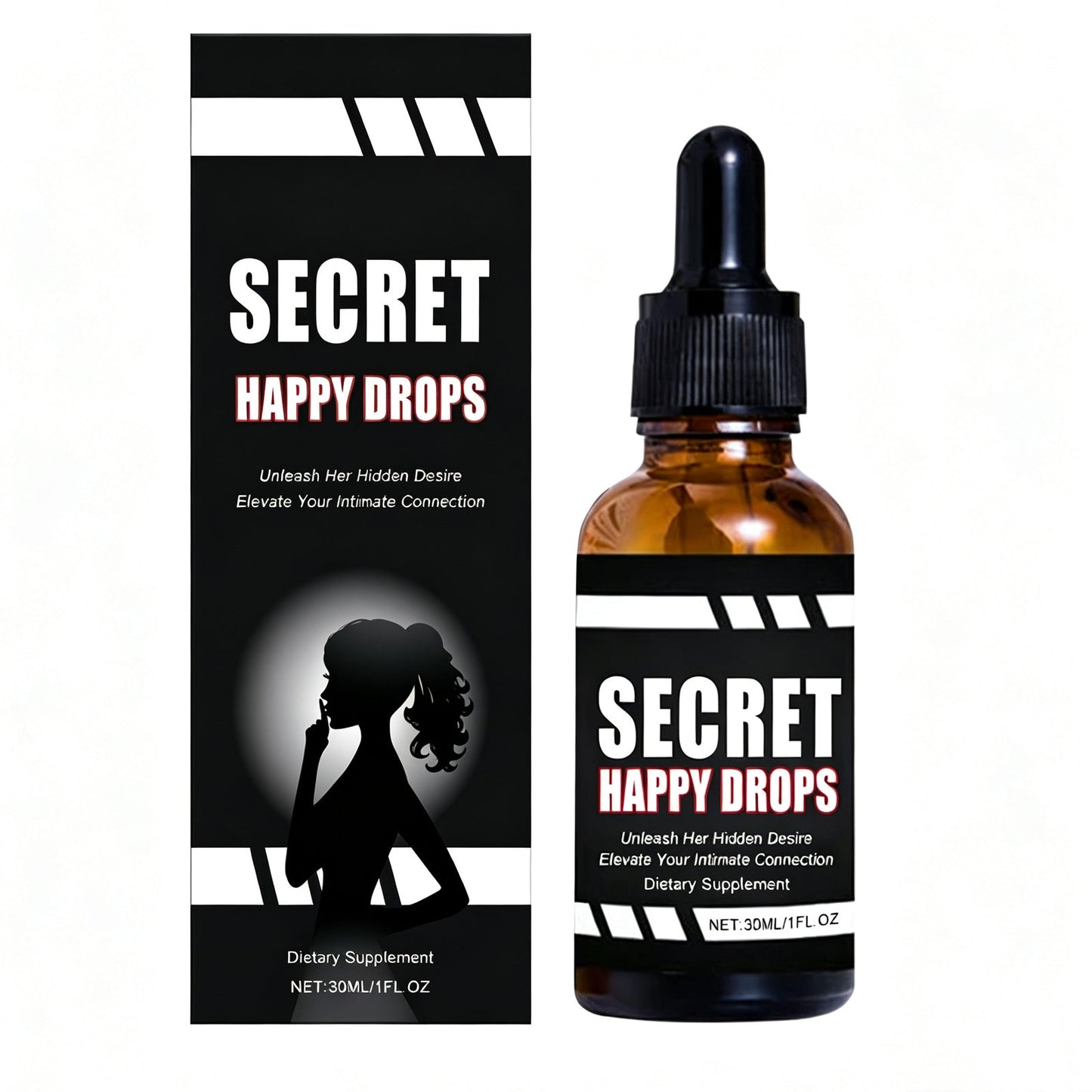 Secret Happy Drops, Intimate Support Supplement With Muira Puama & Tribulus Terrestris Extract, Boost Energy & Enhance Intimate Connection For Couples, 30ml Oral Liquid