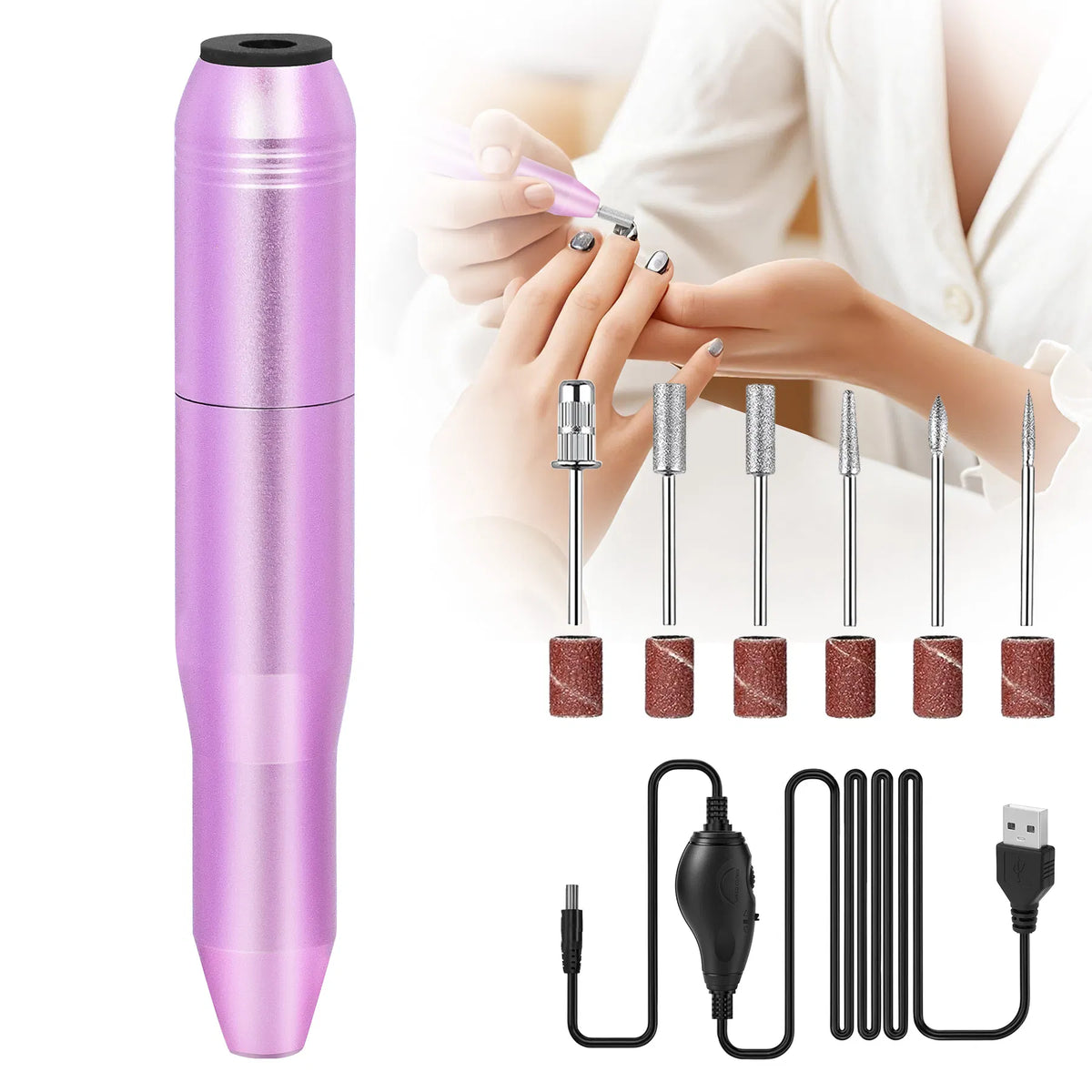 Portable Electric Nail Drill, Professional Nail File Kit For Acrylic, Gel Nails, Manicure Pedicure With Nail Drill Bits Sanding Bands Rose Gold