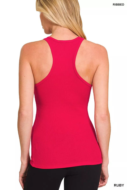 Zenana American Flag Embroidery Stretchy Ribbed Tank